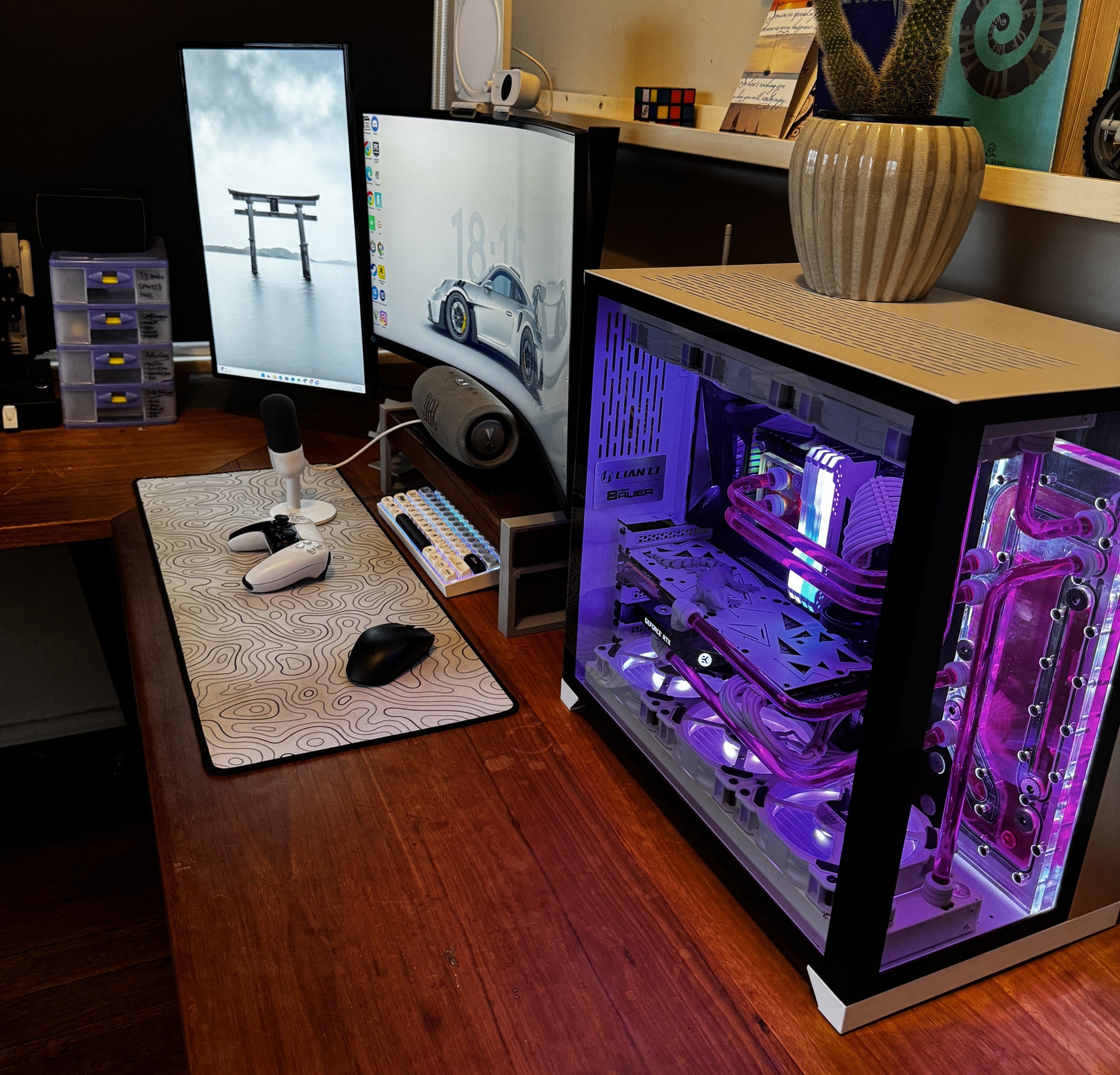 Desk Setup With Monitor Riser 1